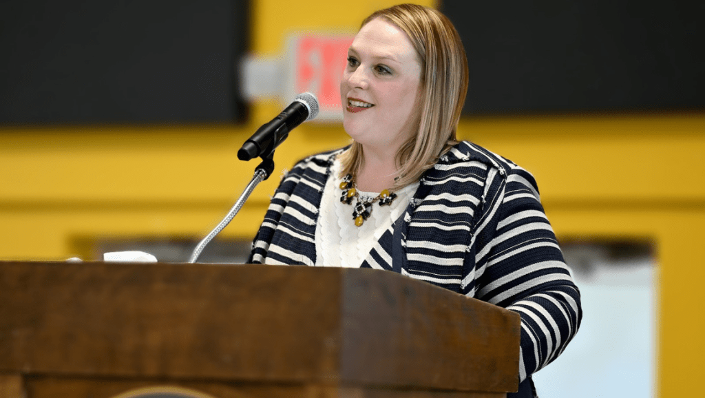 Adrienne speaking at Mary Baldwin University (2022).